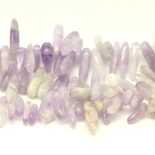 Fil 39cm 70pc env - perles pierre - amethyste claire rocailles chips batonnets 12-22mm violet mauve lavande
