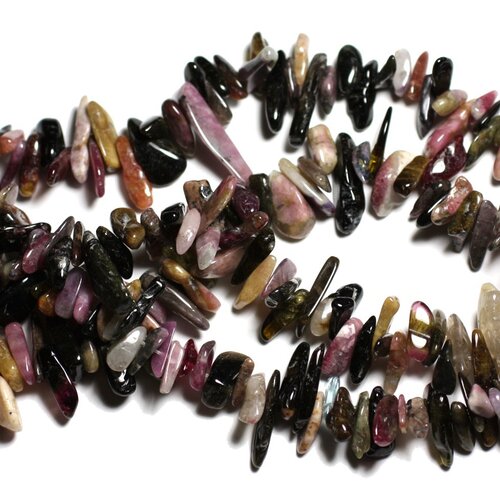 Fil 39cm 130pc env - perles de pierre - tourmaline multicolore rocailles chips batonnets 10-18mm