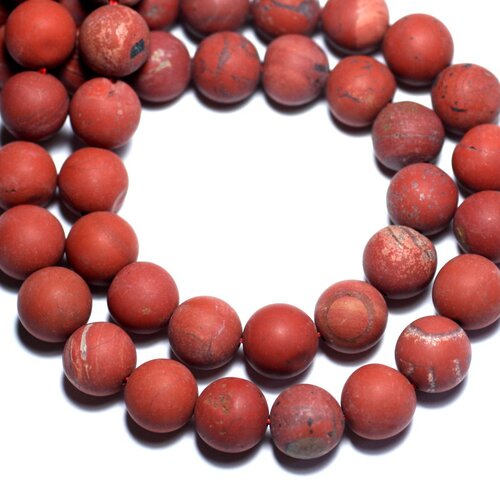 Fil 39cm 37pc env - perles de pierre - jaspe rouge mat givré boules 10mm