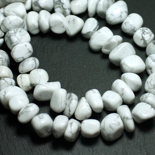 Fil 39cm 45pc env - perles de pierre - howlite galets roulés 10-15mm
