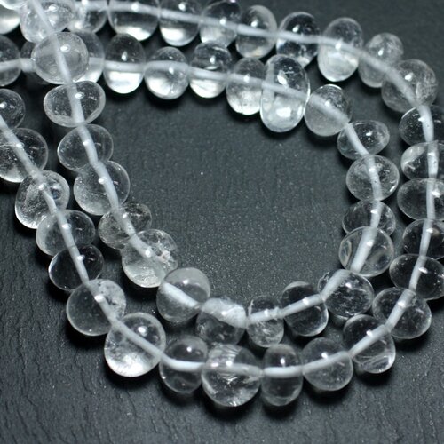 Fil 39cm 50pc env - perles de pierre - cristal quartz galets roulés 8-11mm
