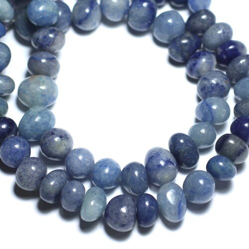 Fil 39cm 55pc env - perles de pierre - aventurine bleue galets roulés 9-12mm
