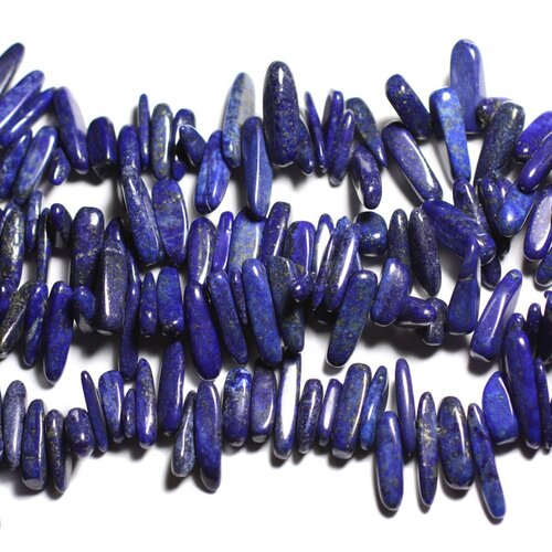 Fil 39cm 90pc environ - perles pierre - lapis lazuli rocailles chips batonnets 10-22mm bleu roi nuit doré