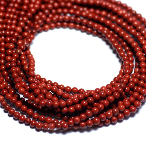 Fil 39cm 170pc env - perles pierre - jaspe rouge boules 2mm rouge marron brique