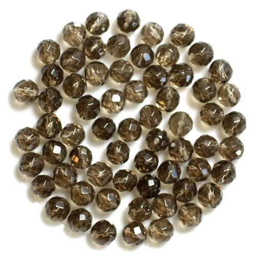 Fil 39cm 65pc env - perles de pierre - quartz fumé boules facettées 6mm