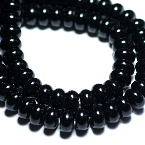 Fil 39cm 80pc env - perles de pierre - onyx noir rondelles 8x5mm