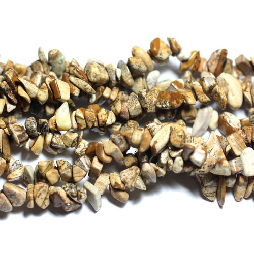 Fil 89cm 280pc env - perles de pierre - jaspe paysage beige rocailles chips 4-10mm