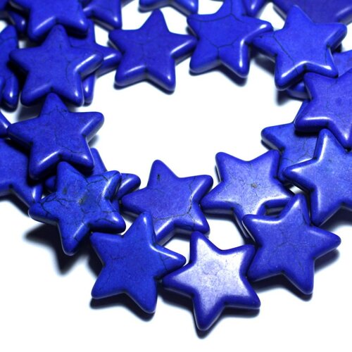 Fil 39cm 18pc env - perles de pierre turquoise synthèse reconstituée étoiles 25mm bleu nuit lapis