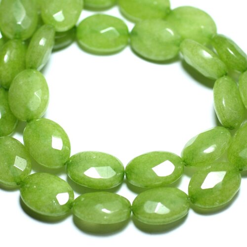 Fil 39cm 27pc env - perles de pierre - jade ovales facettés 14x10mm vert pomme anis
