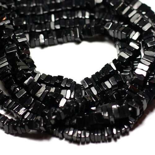 Fil 40cm 230pc env - perles de pierre - spinelle noire carrés heishi 3-4mm