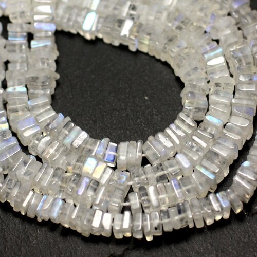 Fil 40cm 240pc env - perles de pierre - pierre de lune blanche arc en ciel carrés heishi 3-4mm