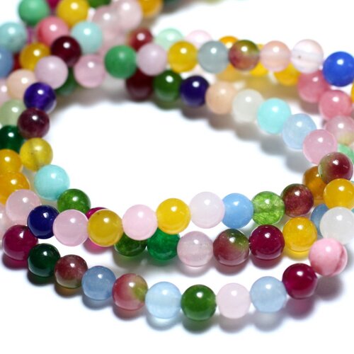 Fil 39cm 64pc env - perles de pierre - jade boules 6mm multicolore