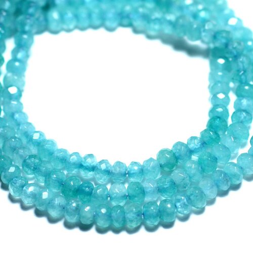 Fil 39cm 132pc env - perles de pierre - jade rondelles facettées 4x2mm bleu clair turquoise