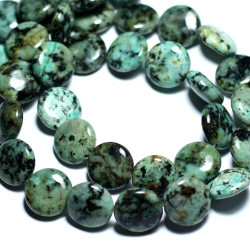 Fil 39cm 29pc env - perles de pierre - turquoise afrique palets 14mm