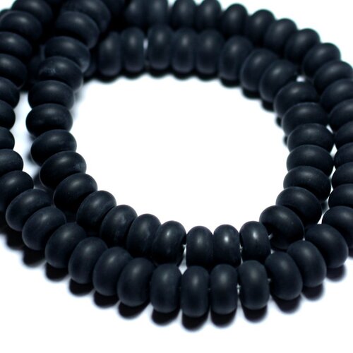 Fil 39cm 85pc env - perles de pierre - onyx noir mat givré rondelles 8x5mm