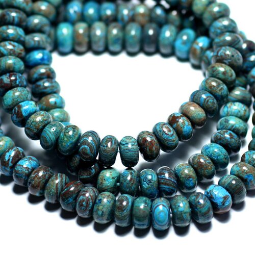 Fil 39cm 82pc env - perles de pierre - jaspe paysage automne bleu turquoise rondelles 8x5mm