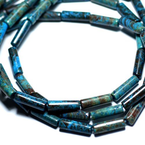 Fil 39cm 28pc env - perles de pierre - jaspe paysage automne bleu turquoise tubes 13x4mm
