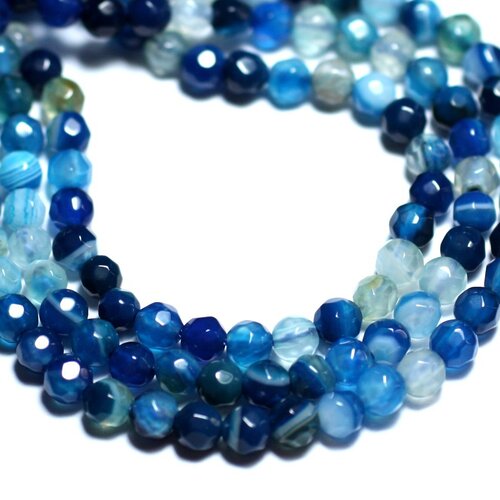 Fil 39cm 90pc env - perles de pierre - agate boules facettées 4mm bleu et turquoise