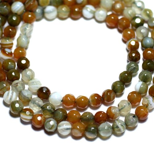 Fil 39cm 90pc env - perles de pierre - agate boules facettées 4mm multicolore orange vert kaki