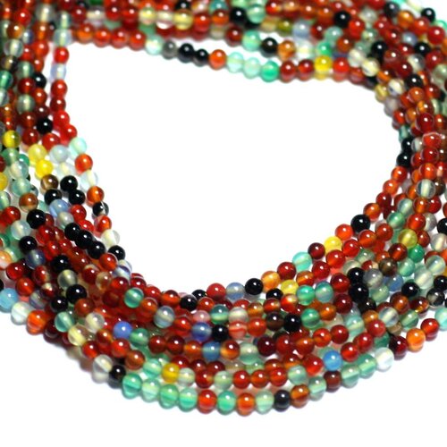 Fil 39cm 170pc env - perles de pierre - agate multicolore boules 2mm