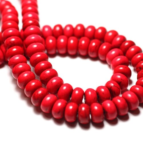 Fil 39cm 81pc env - perles de pierre turquoise synthèse rondelles 8x5mm rouge