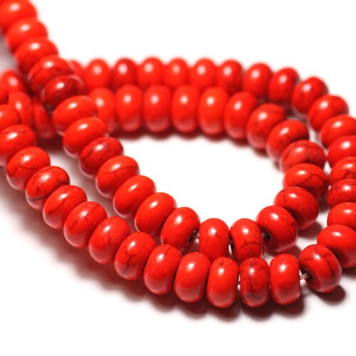 Fil 39cm 81pc env - perles de pierre turquoise synthèse rondelles 8x5mm orange
