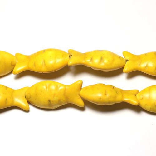 Fil 39cm 16pc env - perles de pierre turquoise synthèse poissons 24mm jaune