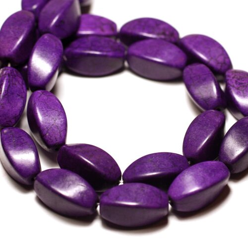 Fil 39cm 21pc env - perles de pierre turquoise synthèse olives torsades twist 18mm violet