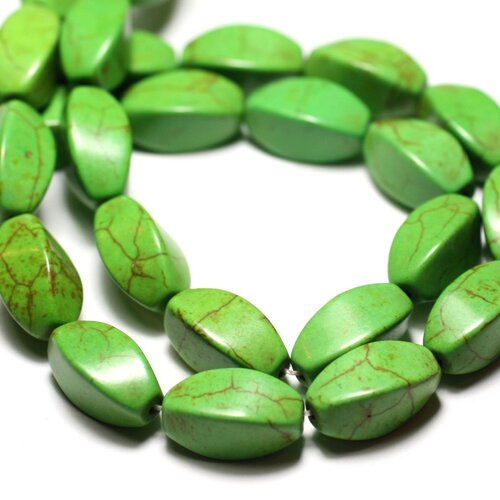 Fil 39cm 21pc env - perles de pierre turquoise synthèse olives torsades twist 18mm vert