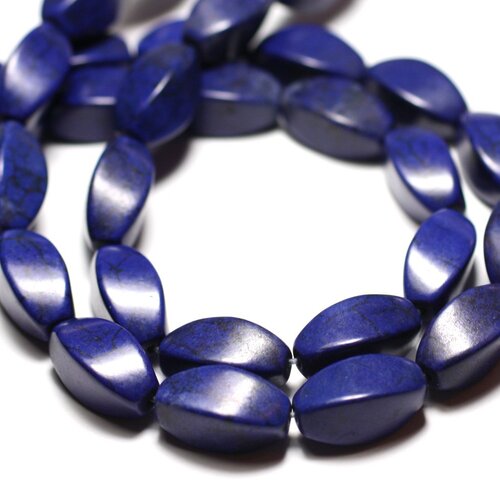 Fil 39cm 21pc env - perles de pierre turquoise synthèse olives torsades twist 18mm bleu nuit