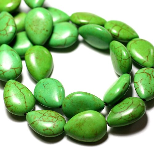 Fil 39cm 22pc env - perles de pierre turquoise synthèse gouttes 18x14mm vert