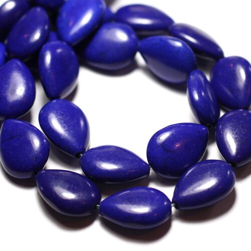 Fil 39cm 22pc env - perles de pierre turquoise synthèse gouttes 18x14mm bleu nuit