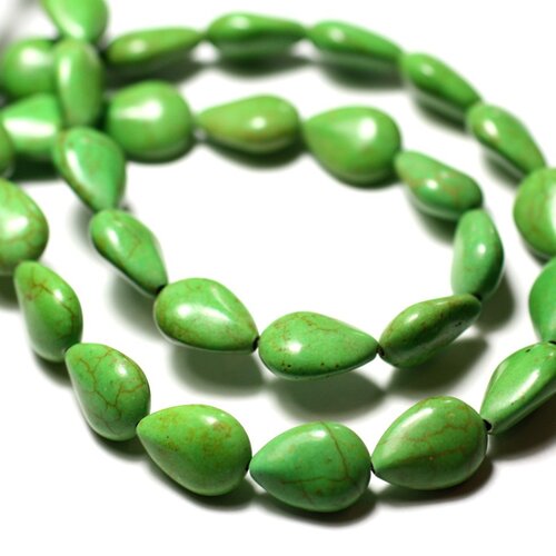 Fil 39cm 28pc env - perles de pierre turquoise synthèse gouttes 14x10mm vert