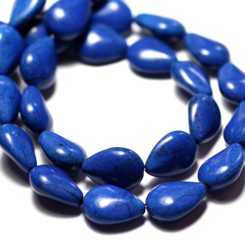 Fil 39cm 28pc env - perles de pierre turquoise synthèse gouttes 14x10mm bleu nuit