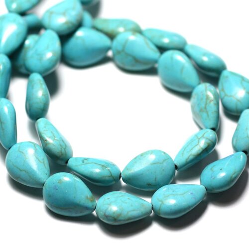 Fil 39cm 28pc env - perles de pierre turquoise synthèse gouttes 14x10mm bleu turquoise