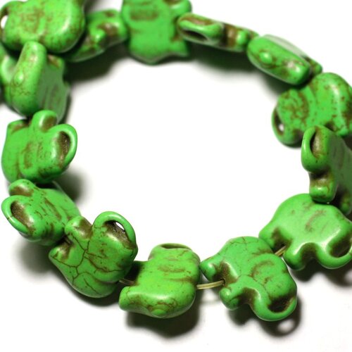Fil 39cm 27pc env - perles de pierre turquoise synthèse éléphant 19mm vert