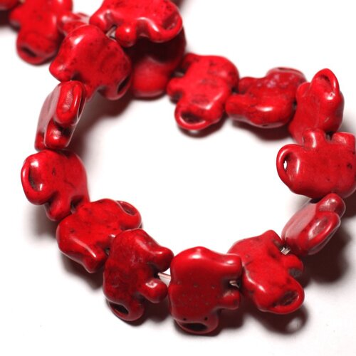 Fil 39cm 27pc env - perles de pierre turquoise synthèse éléphant 19mm rouge