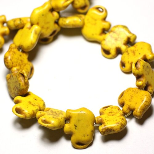 Fil 39cm 27pc env - perles de pierre turquoise synthèse éléphant 19mm jaune