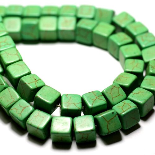 Fil 39cm 49pc env - perles de pierre turquoise synthèse cubes 8mm vert