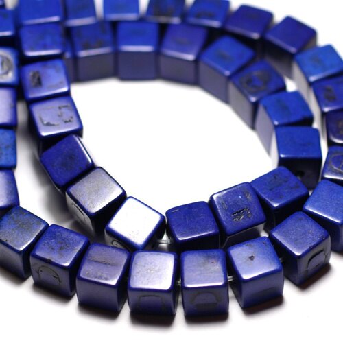 Fil 39cm 49pc env - perles de pierre turquoise synthèse cubes 8mm bleu nuit