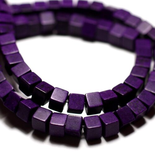 Fil 39cm 98pc env - perles de pierre turquoise synthèse cubes 4mm violet