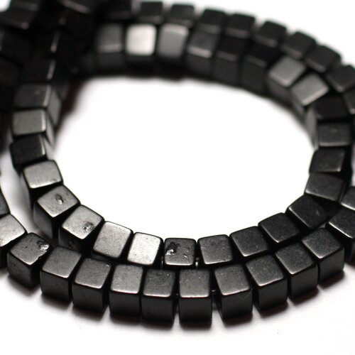 Fil 39cm 98pc env - perles de pierre turquoise synthèse cubes 4mm noir