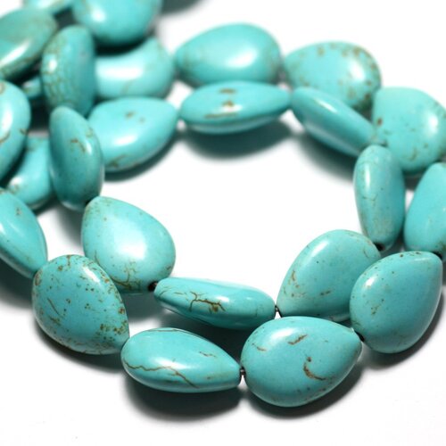Fil 39cm 22pc env - perles de pierre turquoise synthèse gouttes 18x14mm bleu turquoise