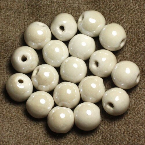100pc - perles céramique porcelaine rondes 12mm blanc irisé