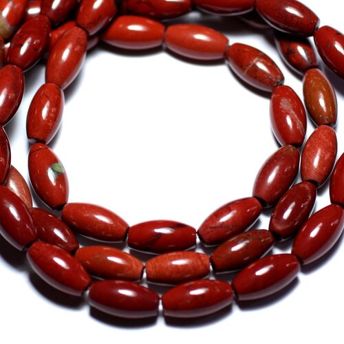 Fil 39cm 32pc env - perles de pierre - jaspe rouge olives 12x6mm