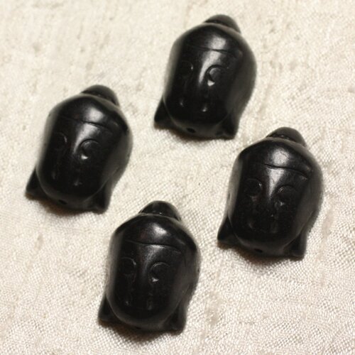 Fil 39cm 13pc env - perles de pierre turquoise synthèse bouddha 29mm noir