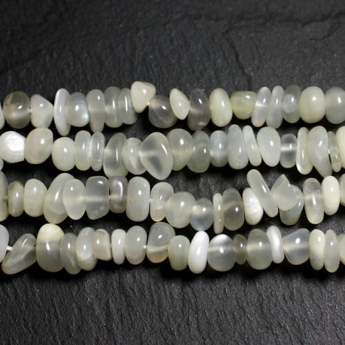 Fil 39cm 120pc env - perles de pierre - pierre de lune gris blanc chips arrondies 5-10mm