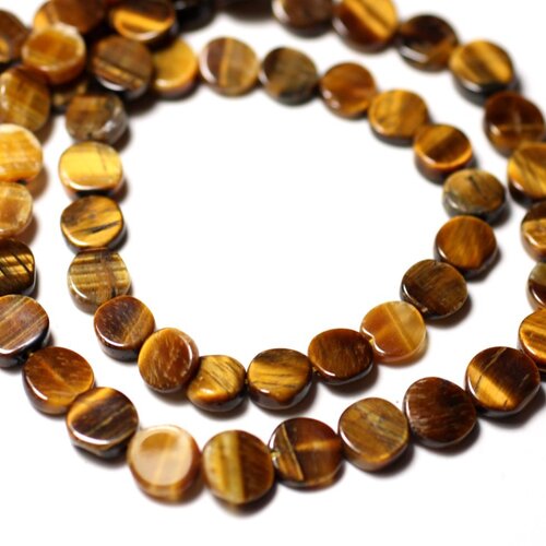 Fil 35cm 53pc env - perles de pierre - oeil de tigre palets 6-7mm - 8741140012813