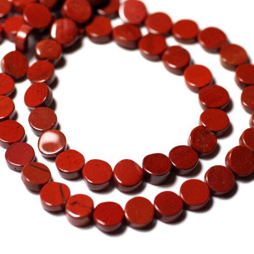 Fil 33cm 57pc env - perles de pierre - jaspe rouge palets 5-6mm - 8741140012790