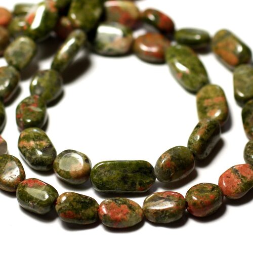 Fil 34cm 25-31pc env - perles de pierre - unakite olives ovales 8-15mm - 8741140012769
